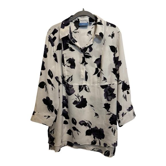 Simply Vera Vera Wang Dark Purple Black Floral Modern Blouse Tunic LG - Picture 9 of 9